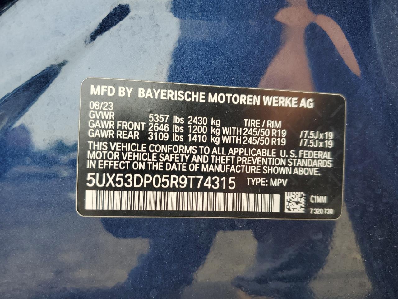 2024 BMW X3 xDrive30I VIN: 5UX53DP05R9T74315 Lot: 64073745