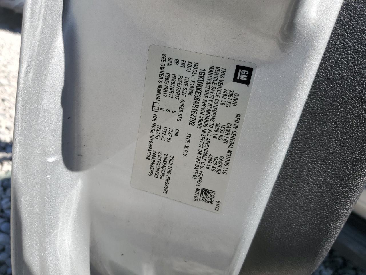 2010 GMC Yukon Xl K1500 Slt VIN: 1GKUKKE36AR162792 Lot: 66222265