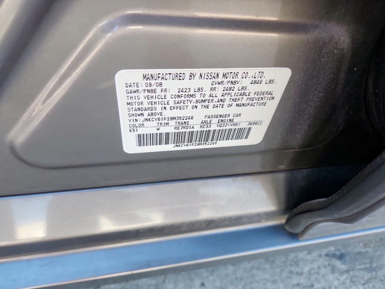 2009 Infiniti G37 VIN: JNKCV61F29M352246 Lot: 64195145