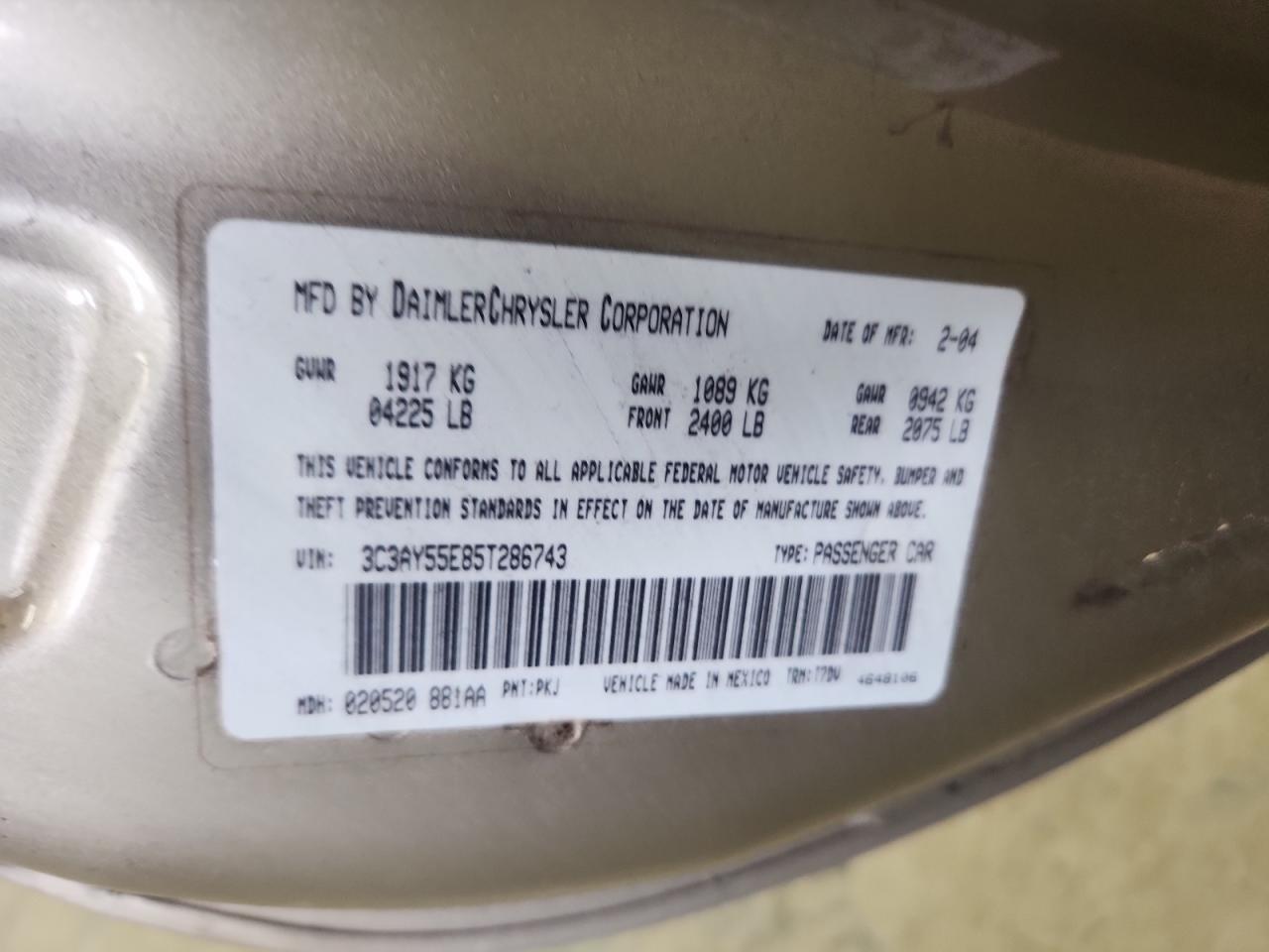 2005 Chrysler Pt Cruiser Touring VIN: 3C3AY55E85T286743 Lot: 63928195