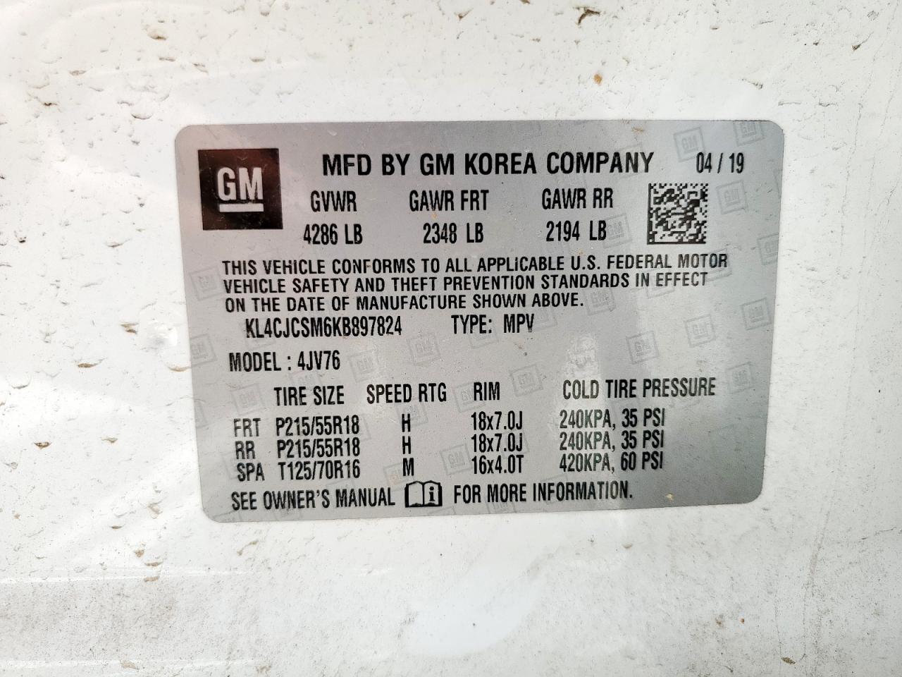 2019 Buick Encore Essence VIN: KL4CJCSM6KB897824 Lot: 65355175