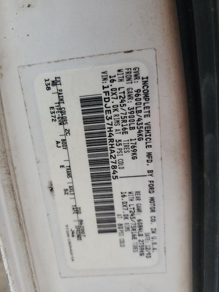 1994 Ford Econoline E350 Cutaway Van VIN: 1FDJE37H4RHA27845 Lot: 61783175