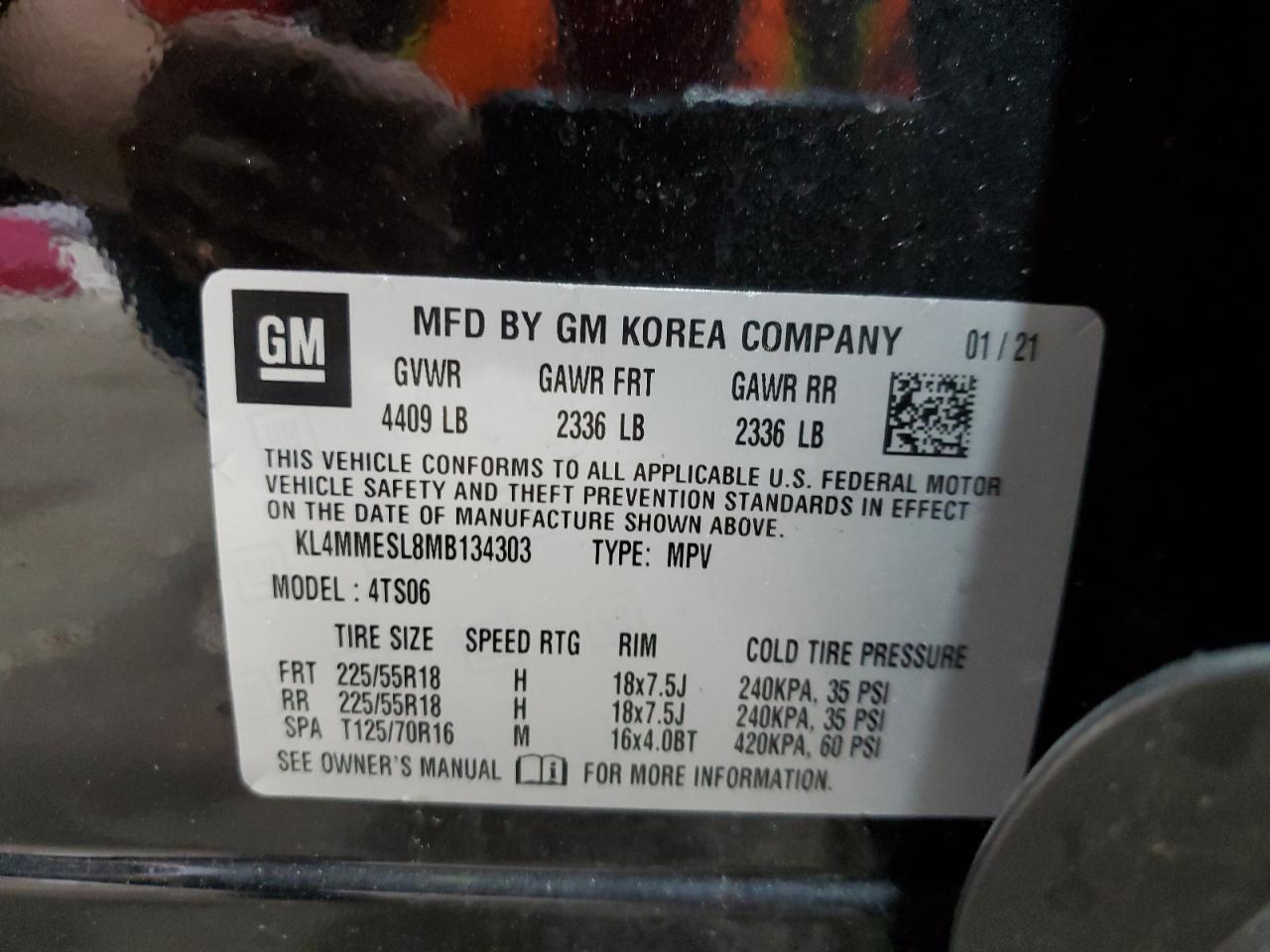 2021 Buick Encore Gx Select VIN: KL4MMESL8MB134303 Lot: 64023785