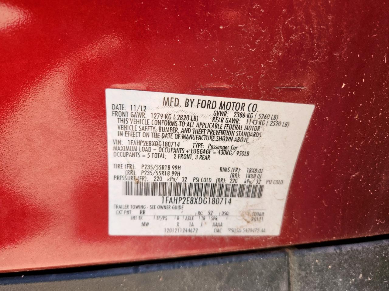 2013 Ford Taurus Sel VIN: 1FAHP2E8XDG180714 Lot: 63679565