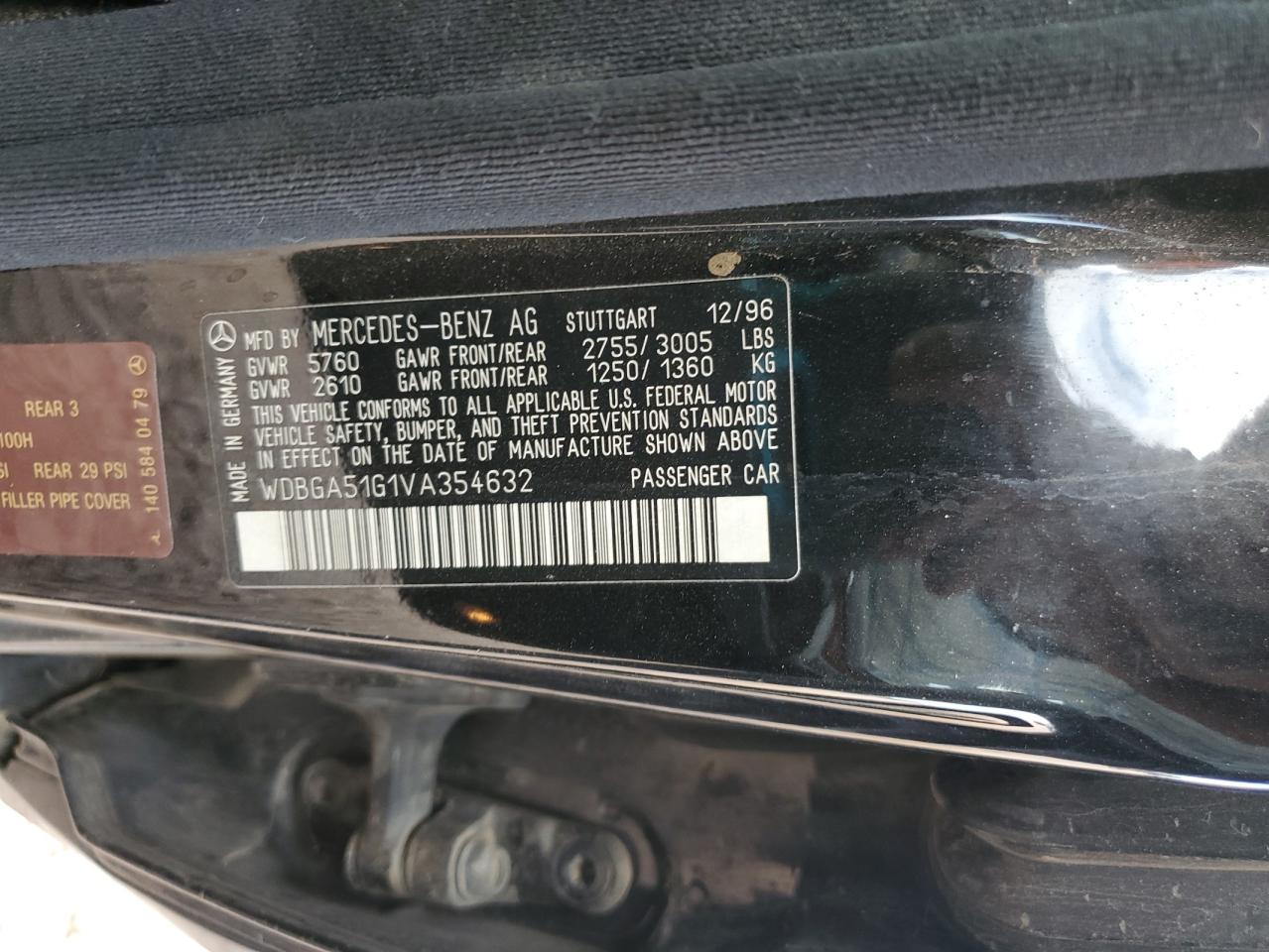 1997 Mercedes-Benz S 500 VIN: WDBGA51G1VA354632 Lot: 63115775