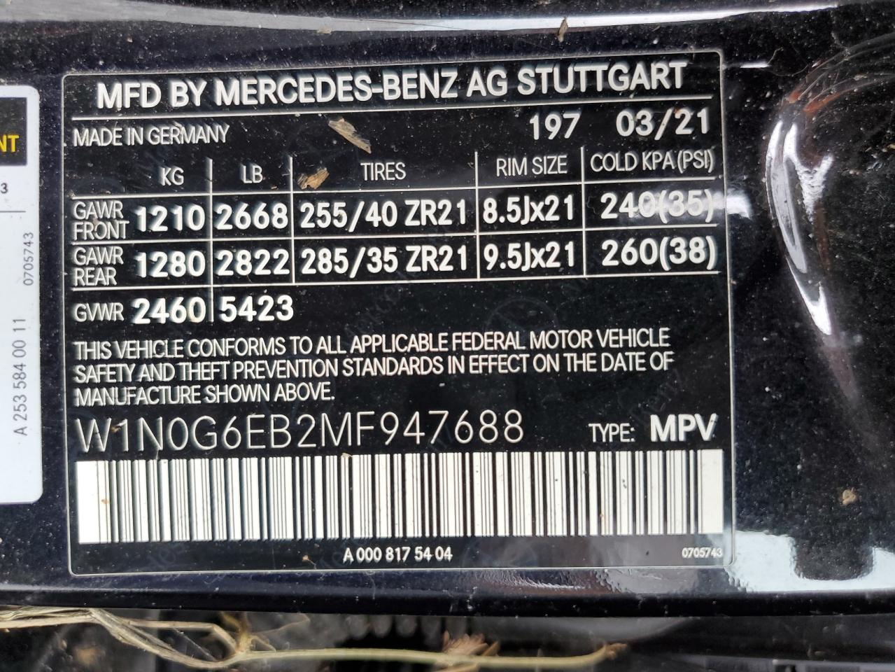 2021 Mercedes-Benz Glc 43 4Matic Amg VIN: W1N0G6EB2MF947688 Lot: 65320825