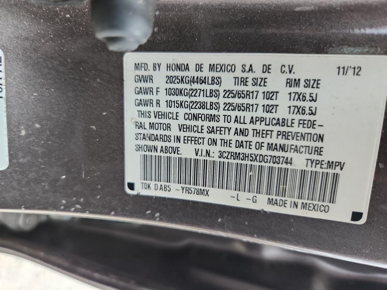 2013 Honda Cr-V Ex VIN: 3CZRM3H5XDG703744 Lot: 64685495