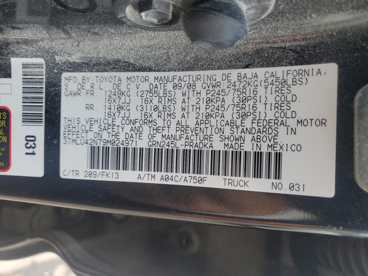 2009 Toyota Tacoma Double Cab VIN: 3TMLU42N79M024971 Lot: 65241595