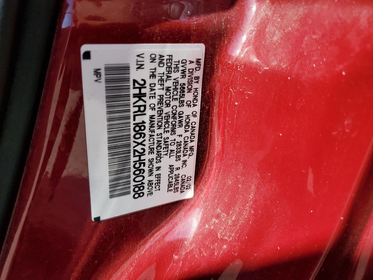 2002 Honda Odyssey Ex VIN: 2HKRL186X2H560188 Lot: 64648455