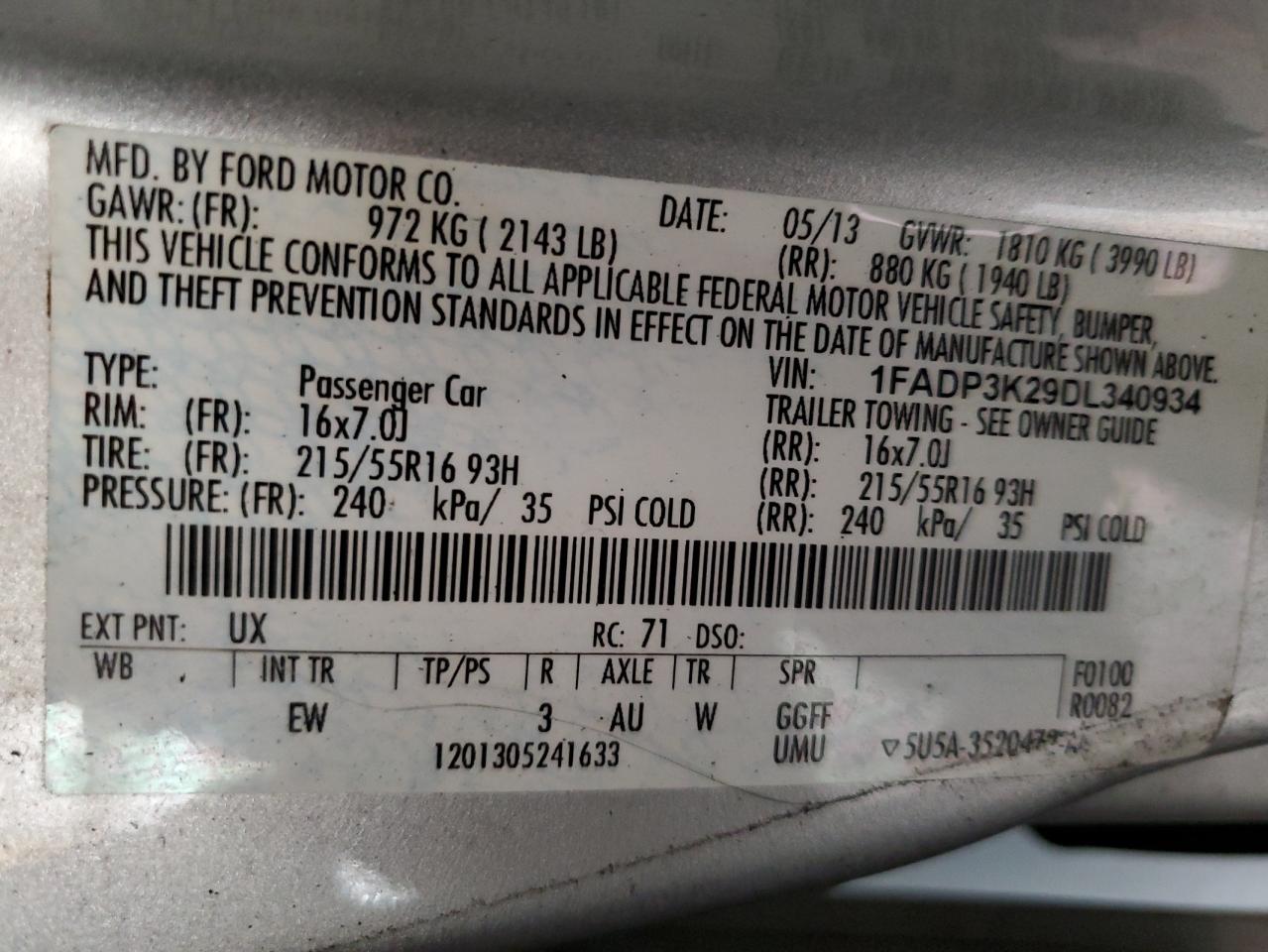 2013 Ford Focus Se VIN: 1FADP3K29DL340934 Lot: 62958855
