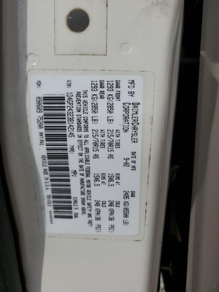 2003 Dodge Grand Caravan Se VIN: 1D4GP24323B142145 Lot: 62870715