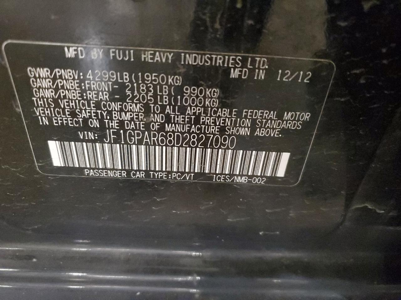 2013 Subaru Impreza Sport Limited VIN: JF1GPAR68D2827090 Lot: 64976415