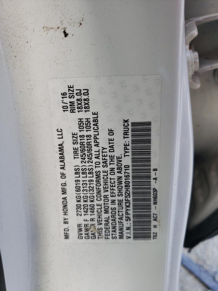 2017 Honda Ridgeline Rtl VIN: 5FPYK3F52HB016710 Lot: 61987675