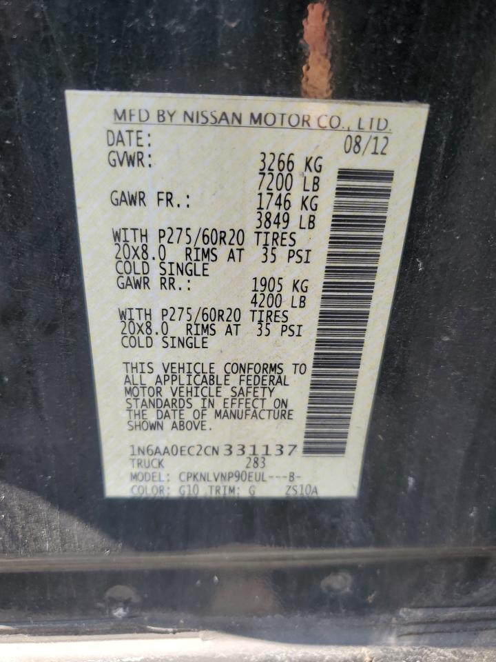 2012 Nissan Titan S VIN: 1N6AA0EC2CN331137 Lot: 64604405