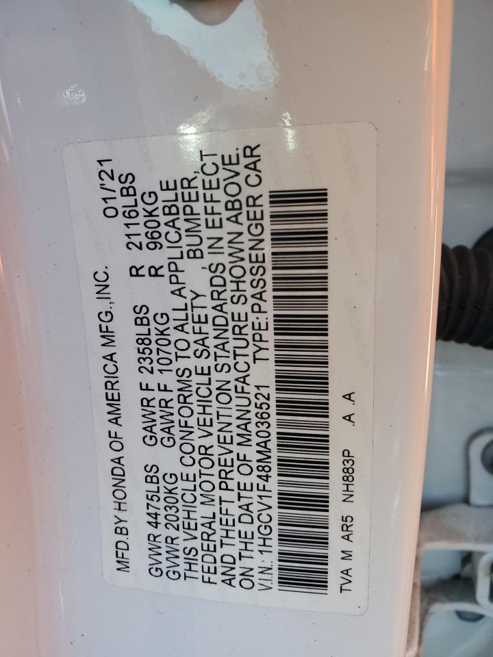 2021 Honda Accord Sport Se VIN: 1HGCV1F48MA036521 Lot: 64138165