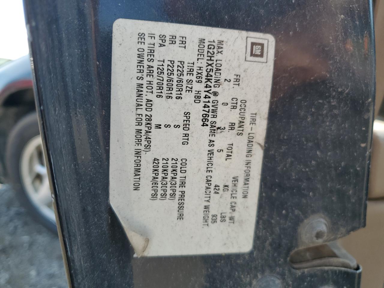 2000 Pontiac Bonneville Se VIN: 1G2HX54K4Y4147664 Lot: 63826905
