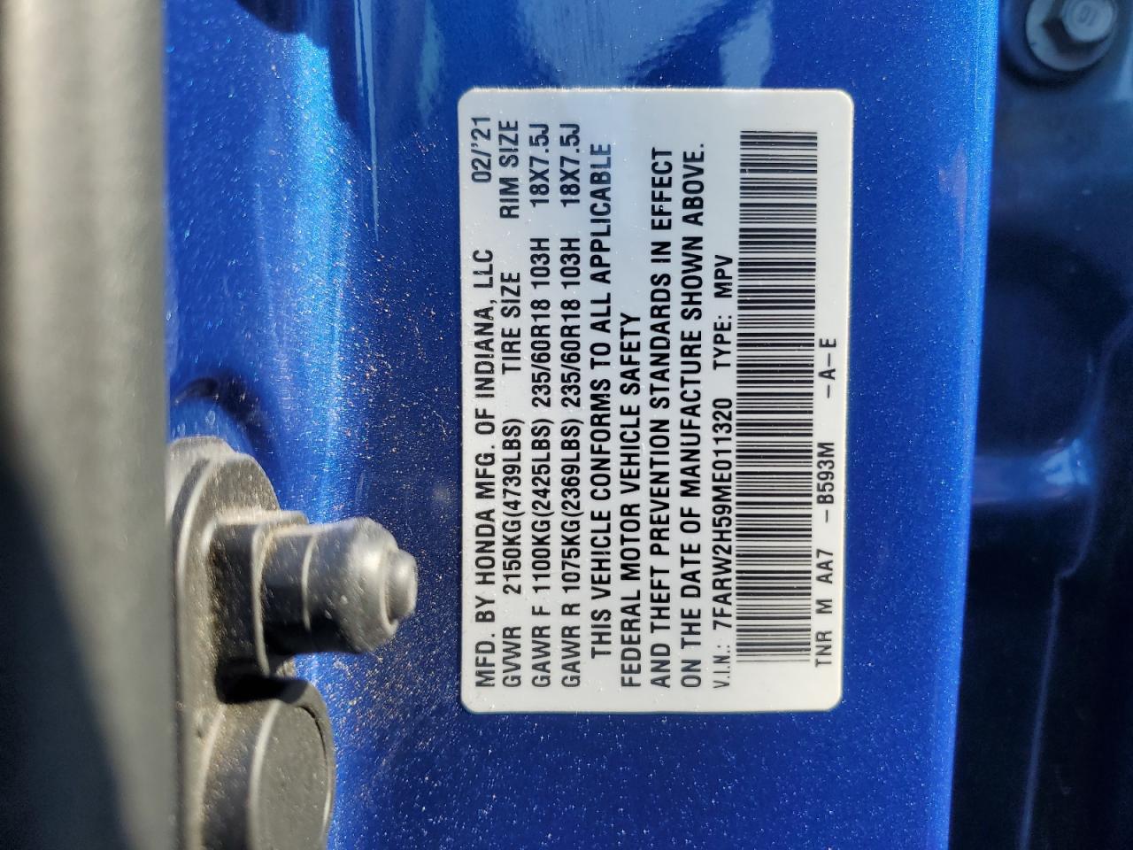 2021 Honda Cr-V Ex VIN: 7FARW2H59ME011320 Lot: 64862785