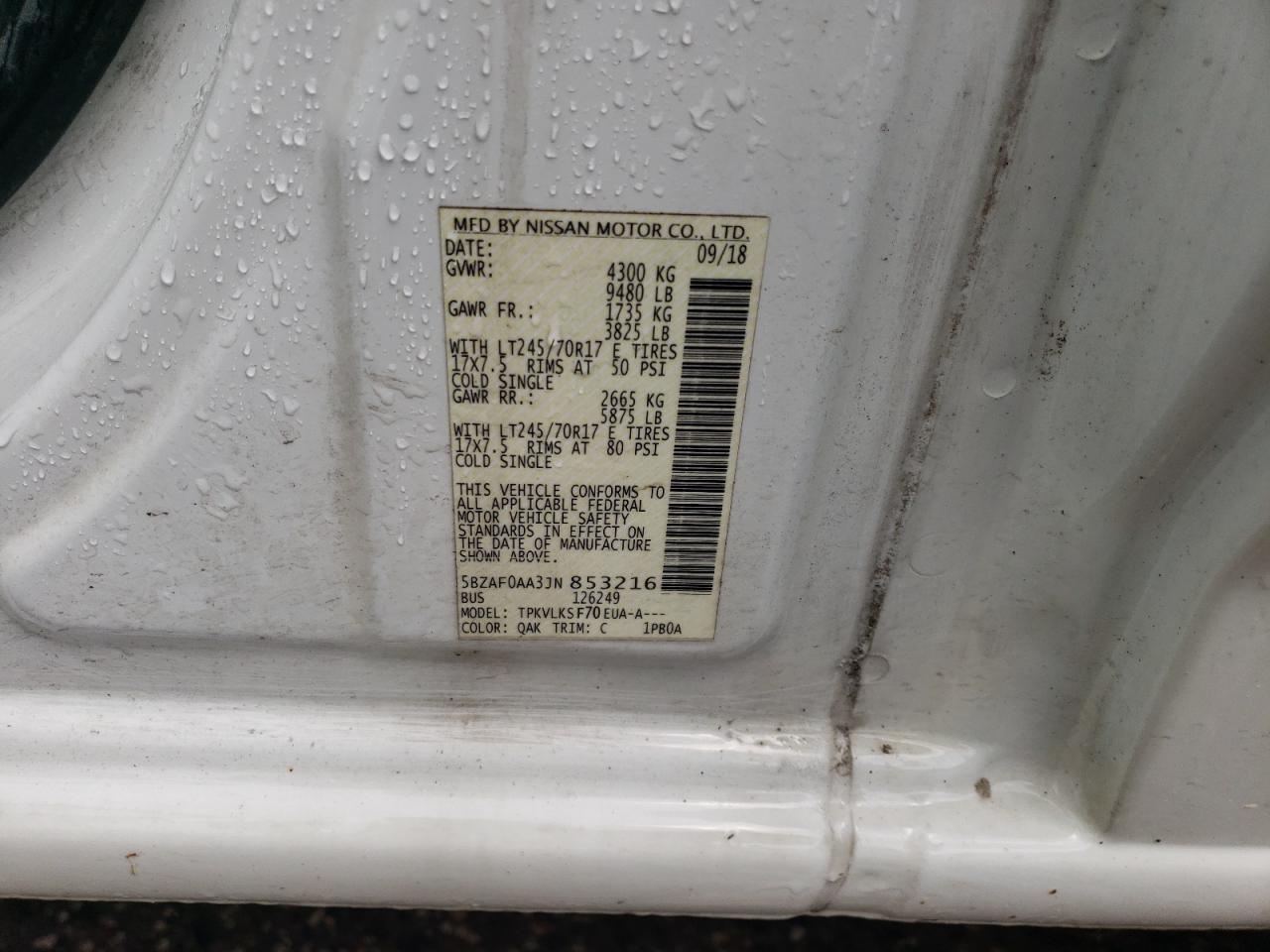 2018 Nissan Nv 3500 S VIN: 5BZAF0AA3JN853216 Lot: 64802935