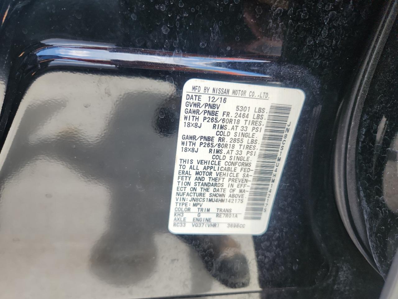 2017 Infiniti Qx70 VIN: JN8CS1MU4HM142175 Lot: 64963085