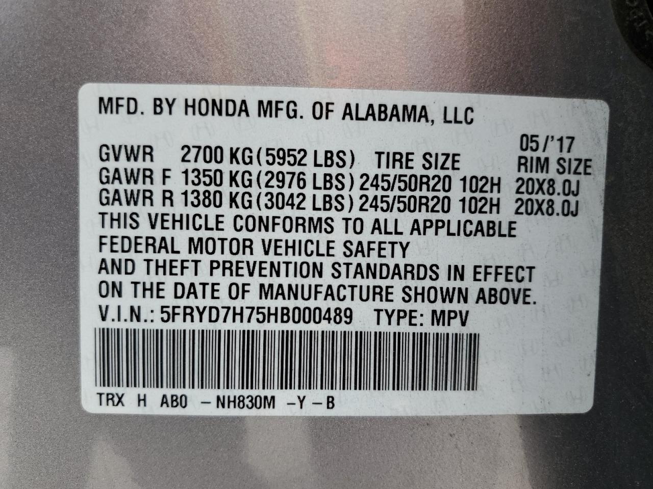 2017 Acura Mdx Sport Hybrid Advance VIN: 5FRYD7H75HB000489 Lot: 63104145