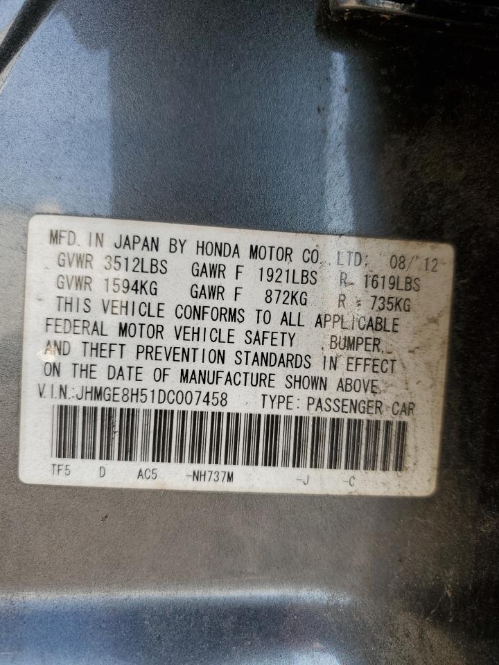 2013 Honda Fit Sport VIN: JHMGE8H51DC007458 Lot: 65689495