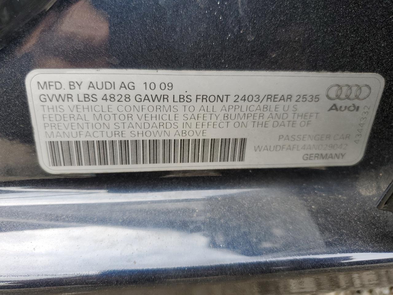 2010 Audi A4 Premium VIN: WAUDFAFL4AN029042 Lot: 65137865