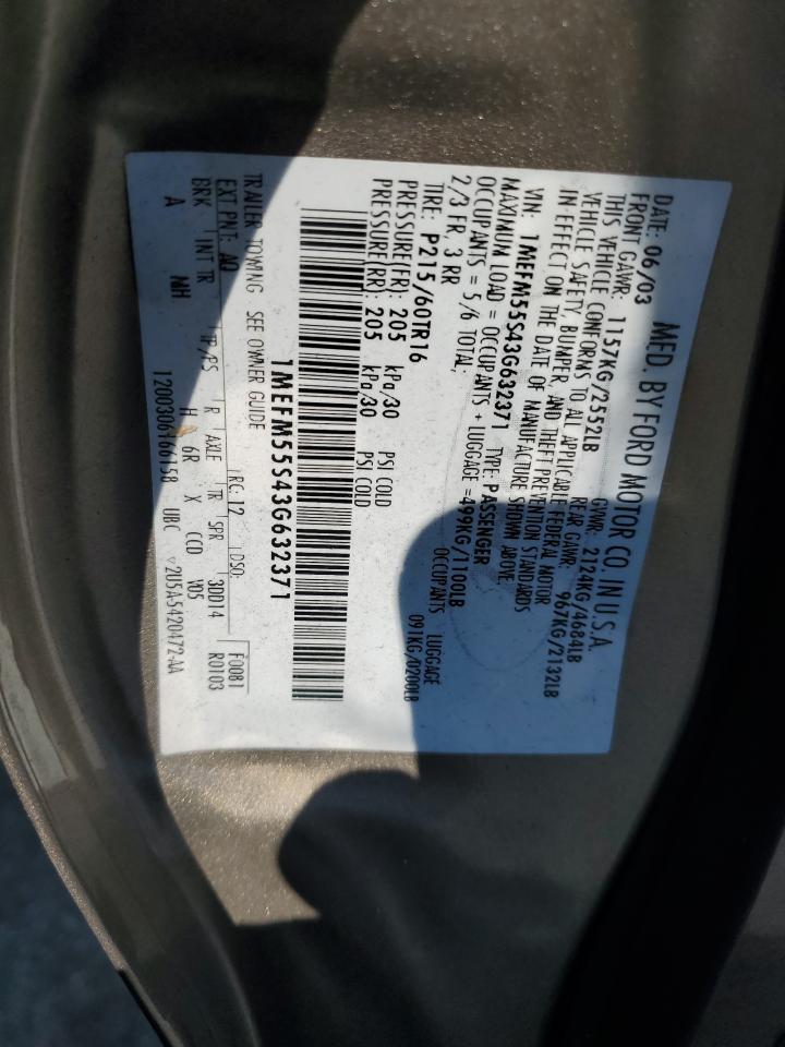 2003 Mercury Sable Ls Premium VIN: 1MEFM55S43G632371 Lot: 62821905