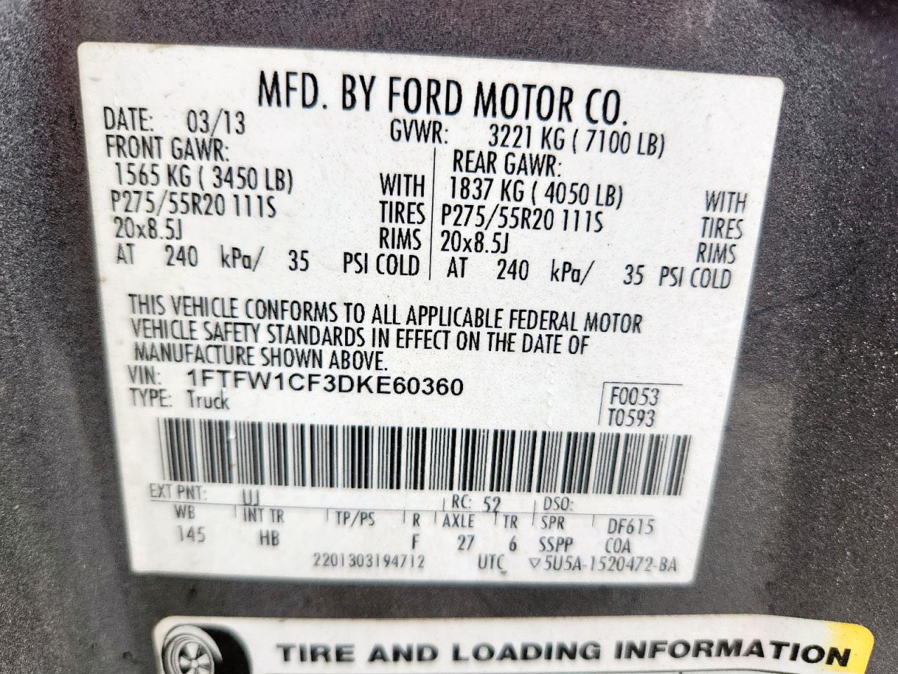 1FTFW1CF3DKE60360 2013 Ford F150 Supercrew