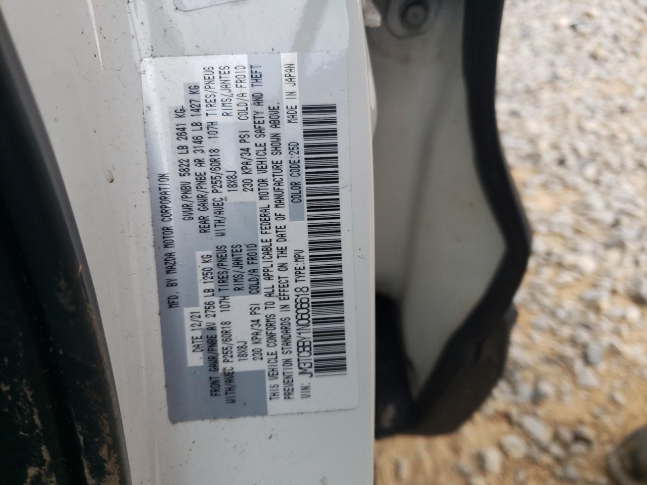 2022 Mazda Cx-9 Sport VIN: JM3TCBBY1N0606618 Lot: 65644445