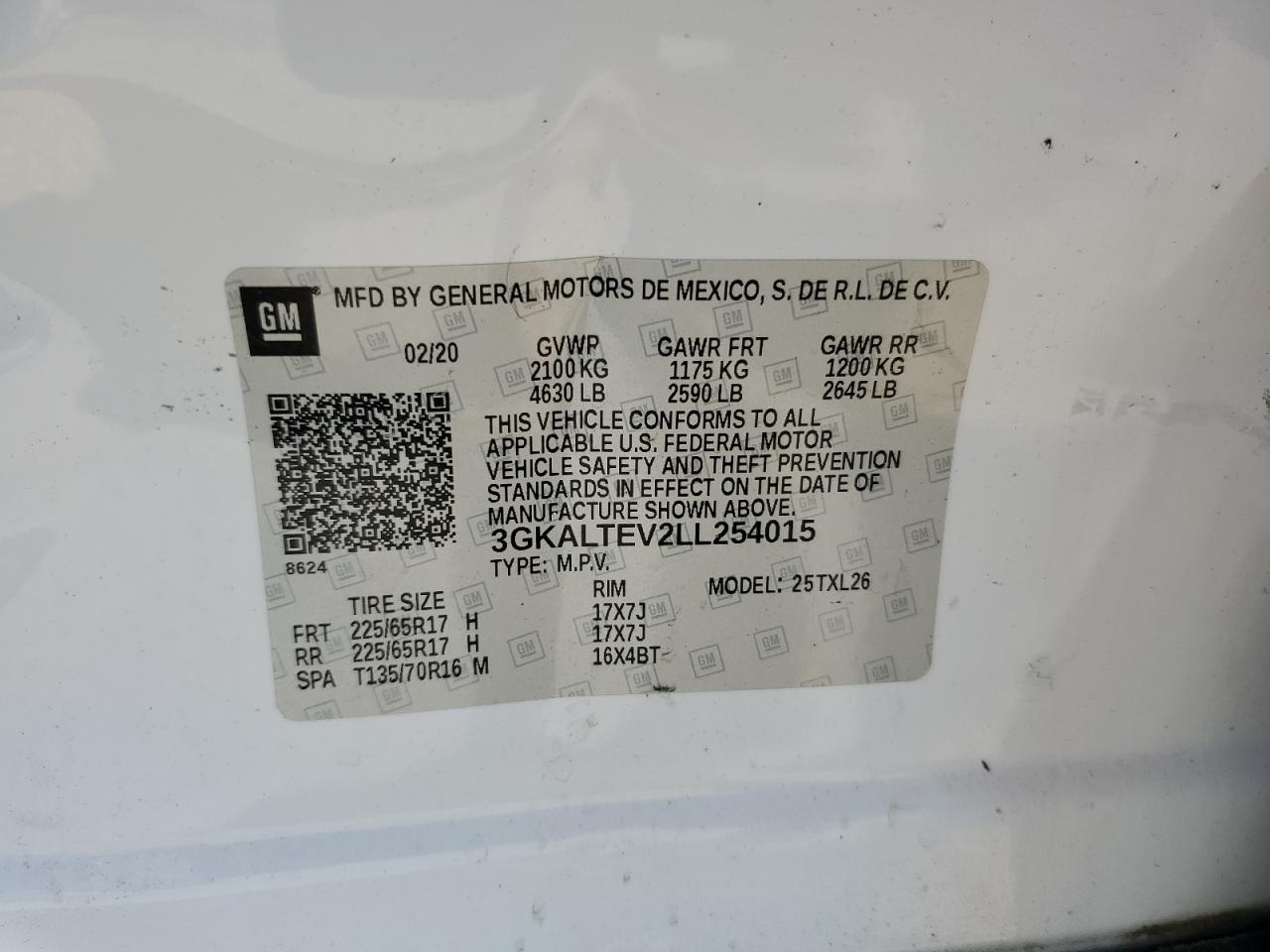 2020 GMC Terrain Sle VIN: 3GKALTEV2LL254015 Lot: 63228185