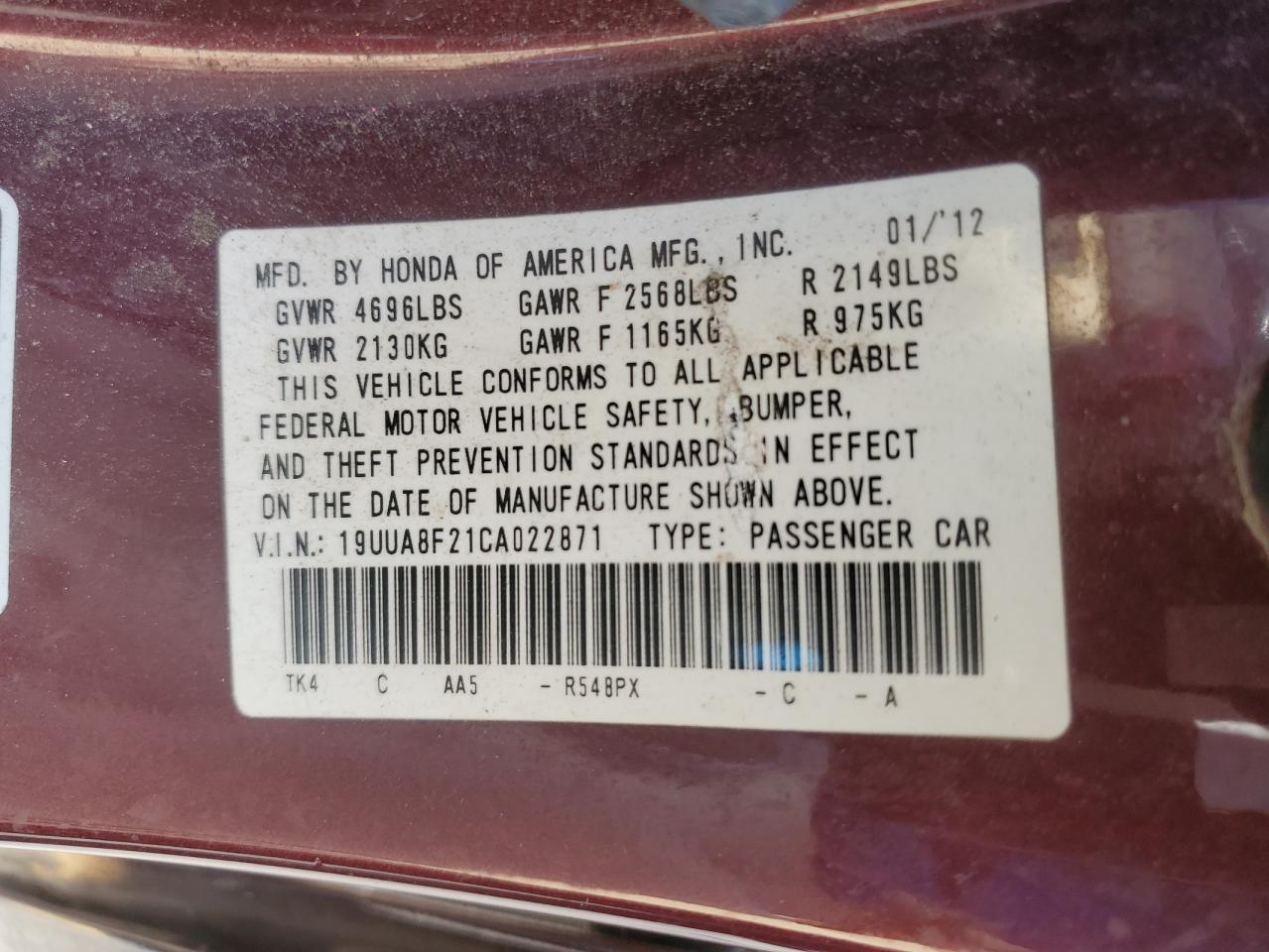 19uua8f21ca022871 19UUA8F21CA022871 2012 Acura Tl
