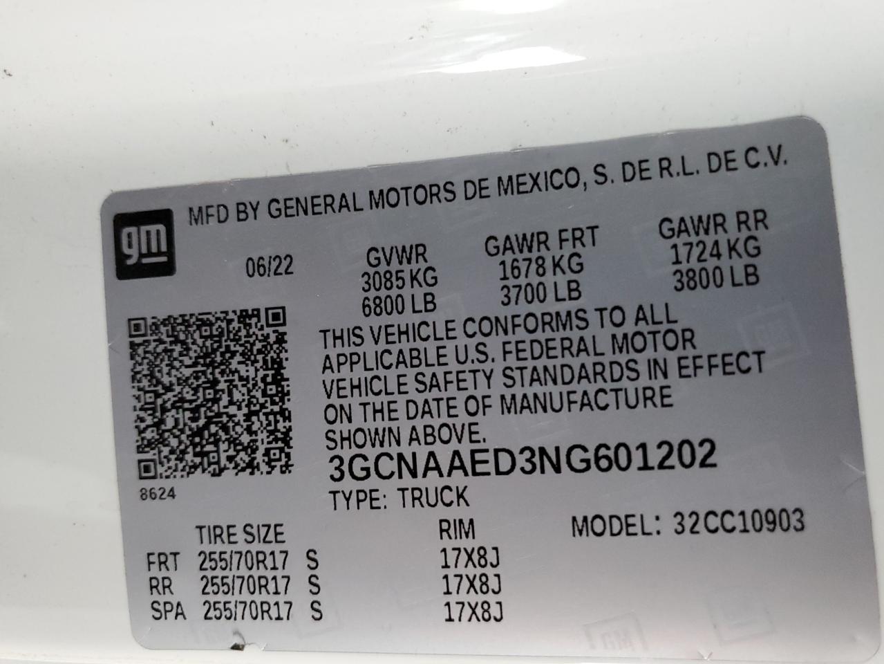 2022 Chevrolet Silverado C1500 VIN: 3GCNAAED3NG601202 Lot: 63850525