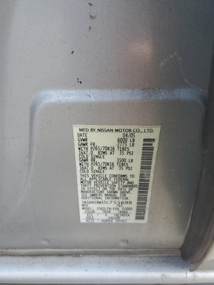 2005 Nissan Pathfinder Le VIN: 5N1AR18W15C755698 Lot: 64926775