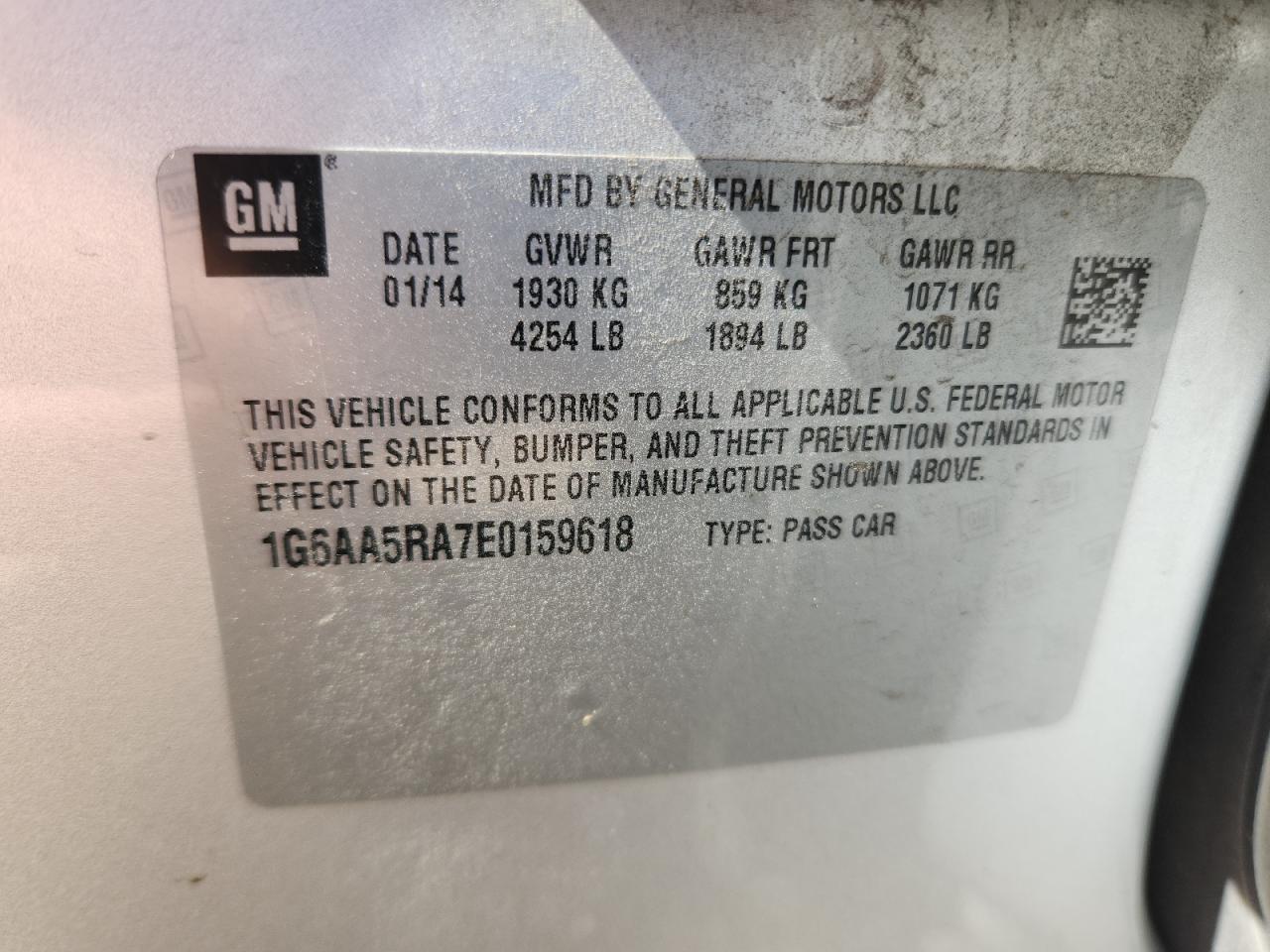 2014 Cadillac Ats VIN: 1G6AA5RA7E0159618 Lot: 63618555