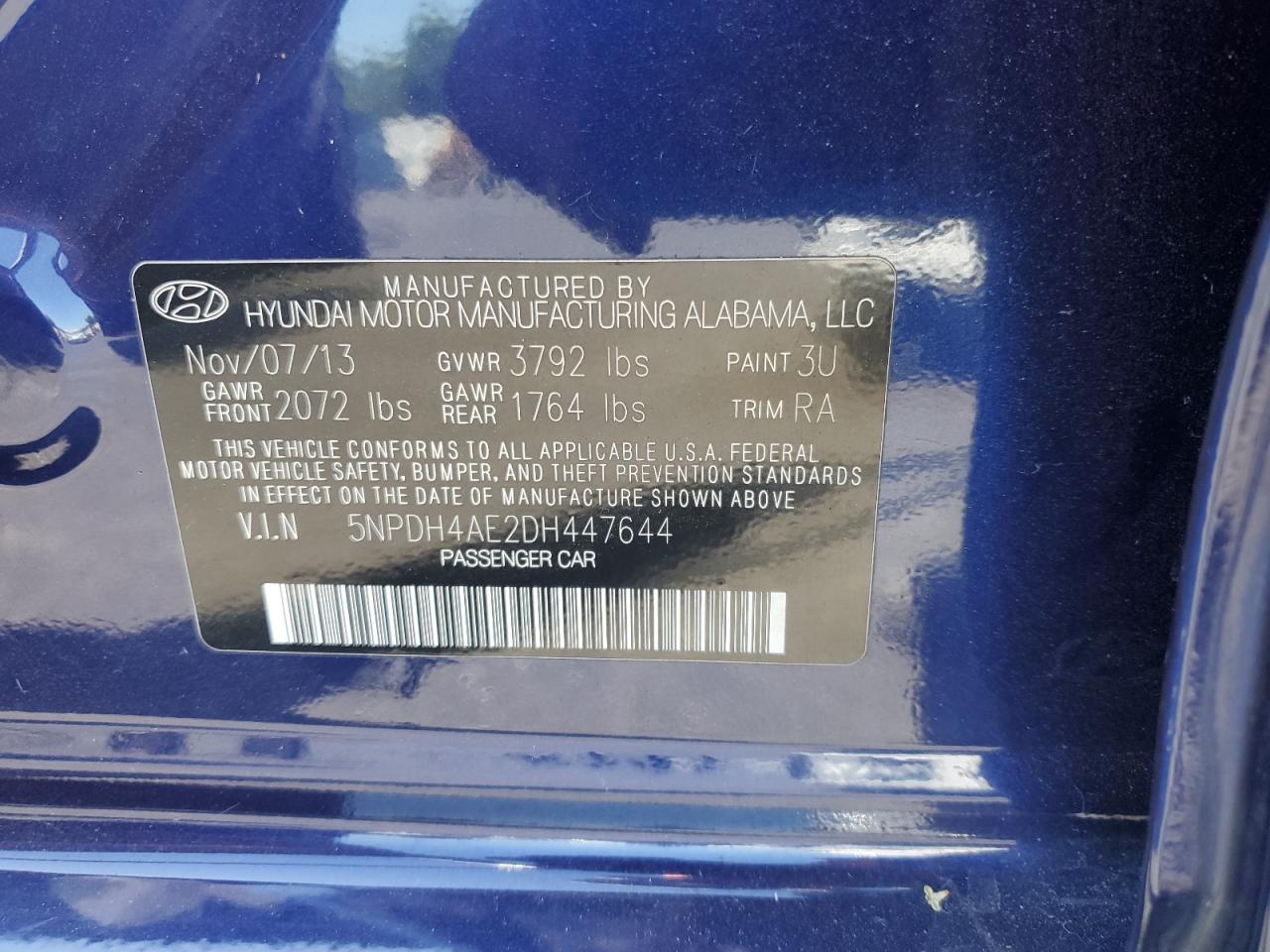 2013 Hyundai Elantra Gls VIN: 5NPDH4AE2DH447644 Lot: 64785265