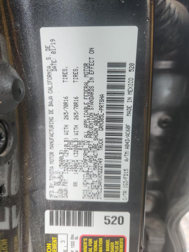 2019 Toyota Tacoma Double Cab VIN: 3TMCZ5AN1KM222749 Lot: 65197755