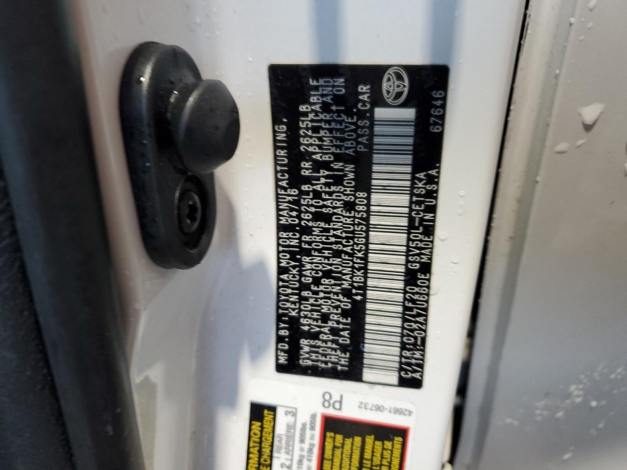 2016 Toyota Camry Xse VIN: 4T1BK1FK5GU575808 Lot: 63714175