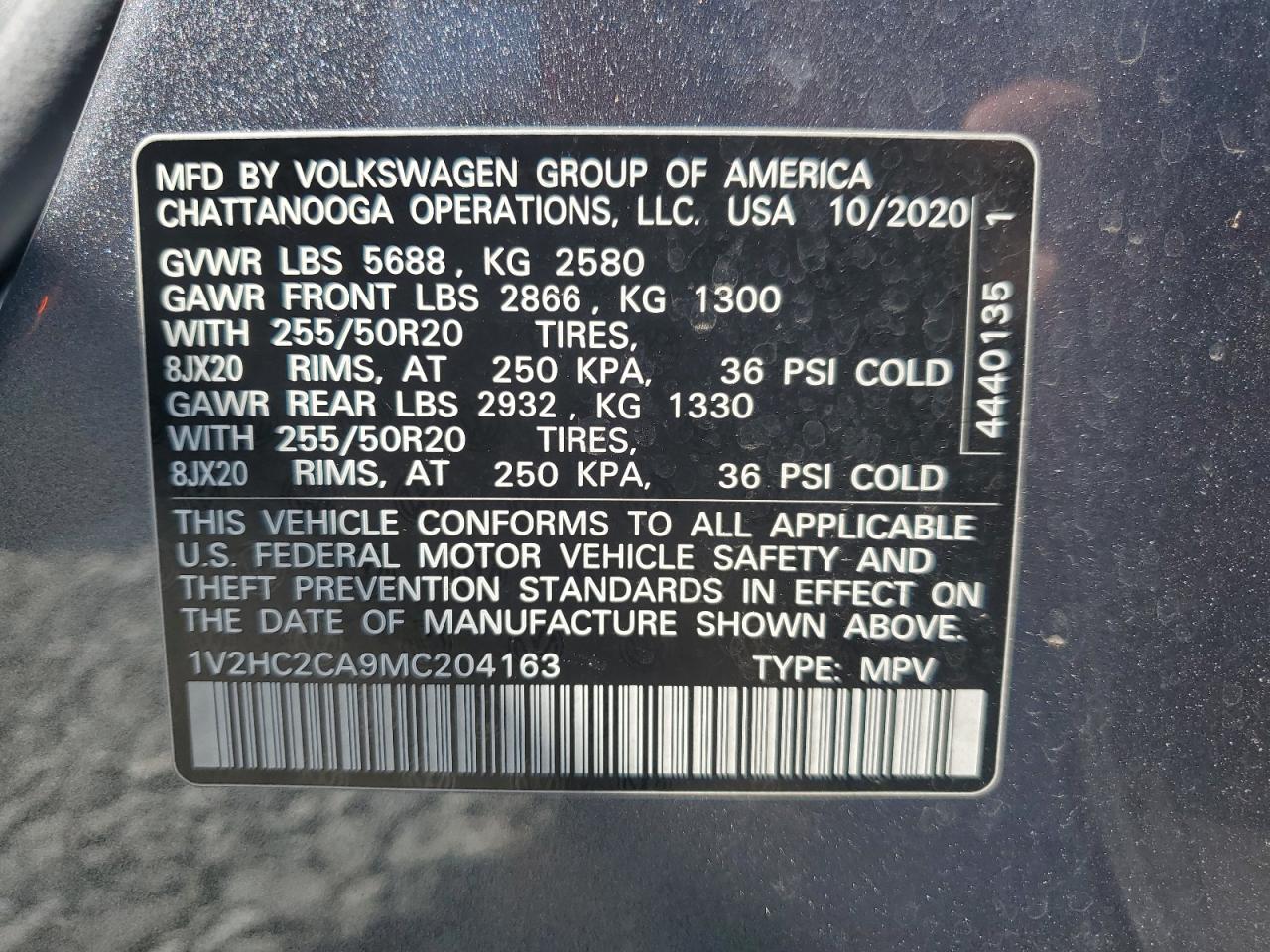 1v2hc2ca9mc204163 1V2HC2CA9MC204163 2021 Volkswagen Atlas Cross Sport Se