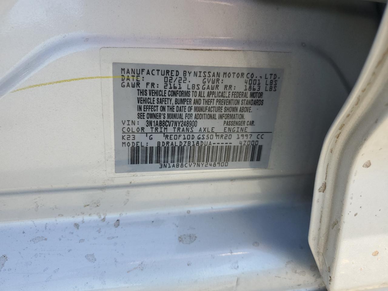 2022 Nissan Sentra Sv VIN: 3N1AB8CV7NY248900 Lot: 65087505