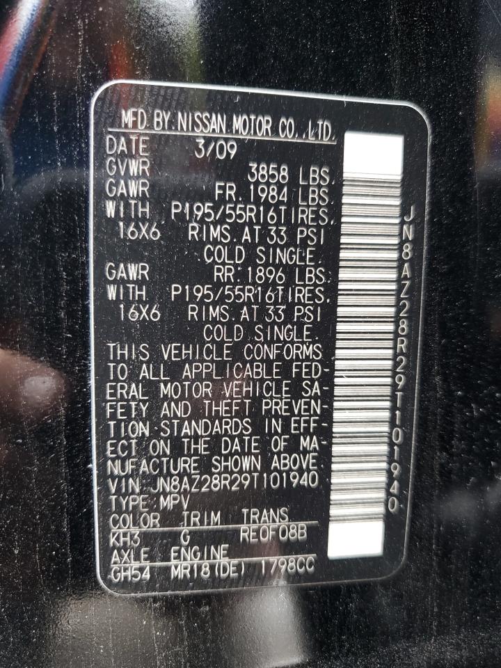 2009 Nissan Cube Base VIN: JN8AZ28R29T101940 Lot: 63494975
