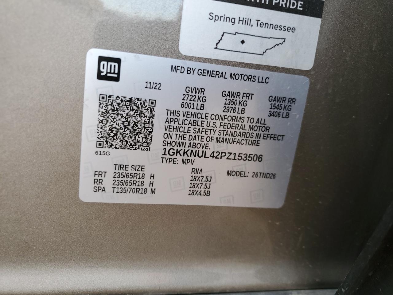 2023 GMC Acadia Slt VIN: 1GKKNUL42PZ153506 Lot: 64688575
