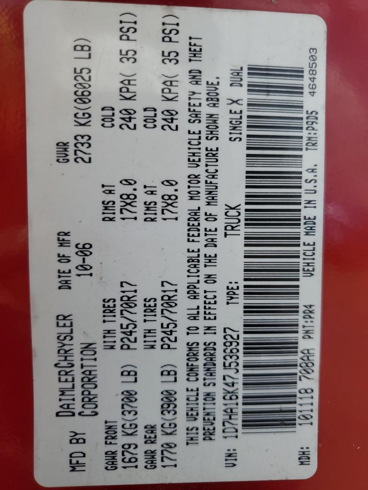 1d7ha16k47j536927 1D7HA16K47J536927 2007 Dodge Ram 1500 St
