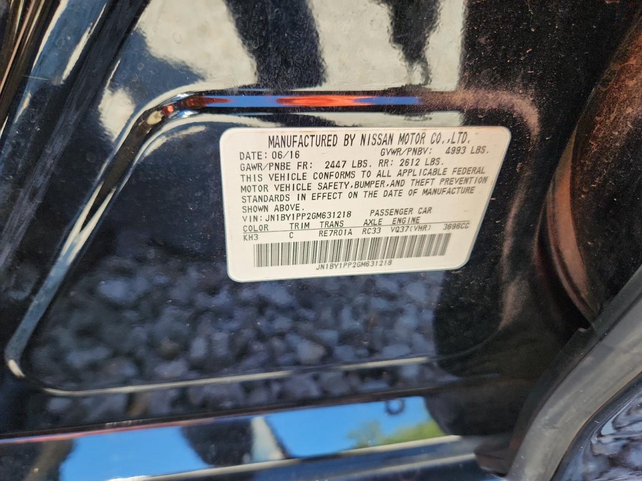 2016 Infiniti Q70L 3.7 VIN: JN1BY1PP2GM631218 Lot: 64800755