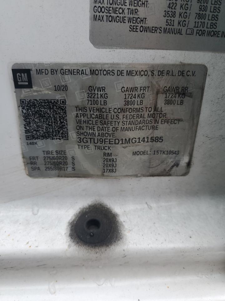 2021 GMC Sierra K1500 Denali VIN: 3GTU9FED1MG141585 Lot: 67052975