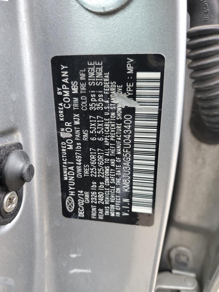 2015 Hyundai Tucson Limited VIN: KM8JU3AG5FU043400 Lot: 65007725
