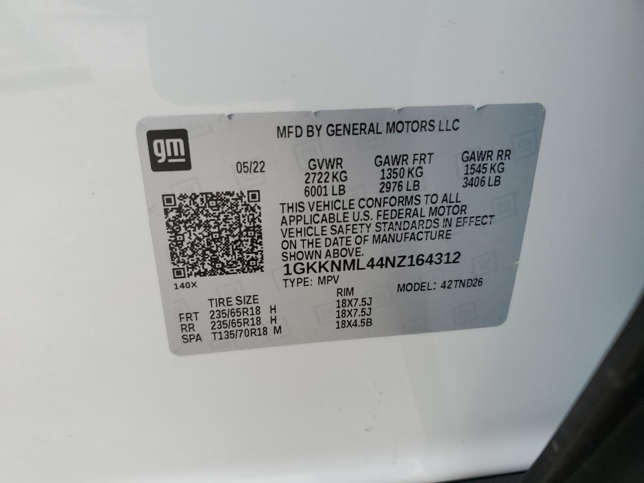 2022 GMC Acadia Slt VIN: 1GKKNML44NZ164312 Lot: 64740745