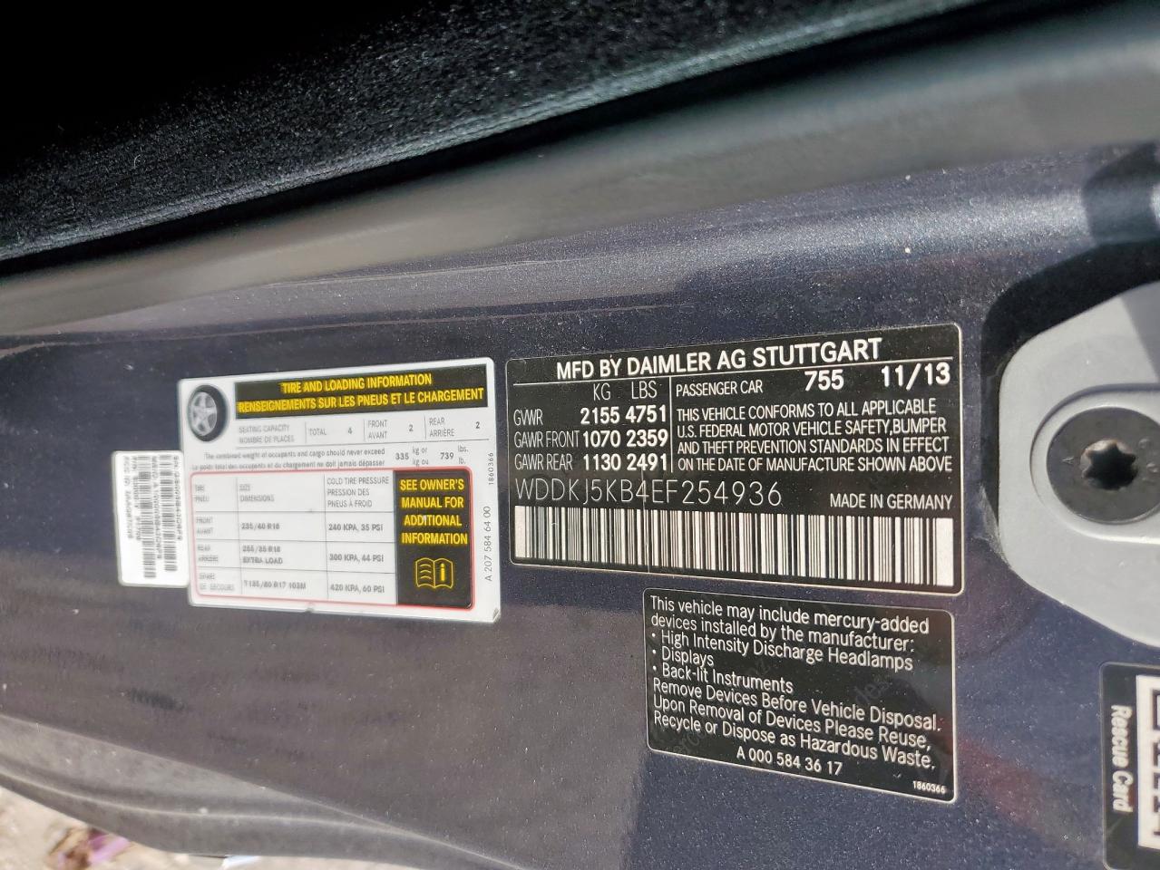 2014 Mercedes-Benz E 350 VIN: WDDKJ5KB4EF254936 Lot: 64583775