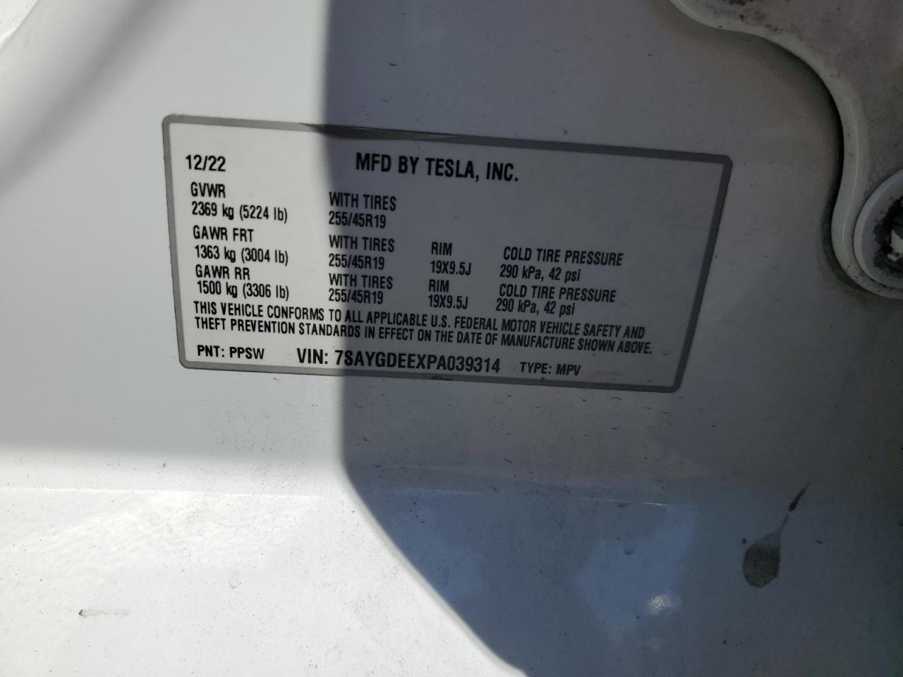 2023 Tesla Model Y VIN: 7SAYGDEEXPA039314 Lot: 66657855