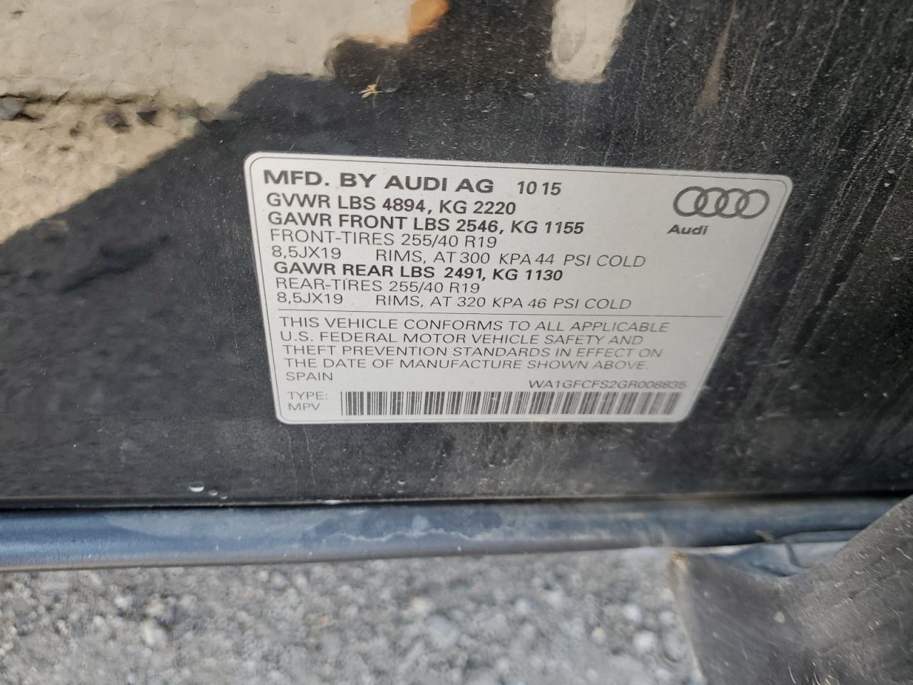 2016 Audi Q3 Prestige VIN: WA1GFCFS2GR008835 Lot: 65359075