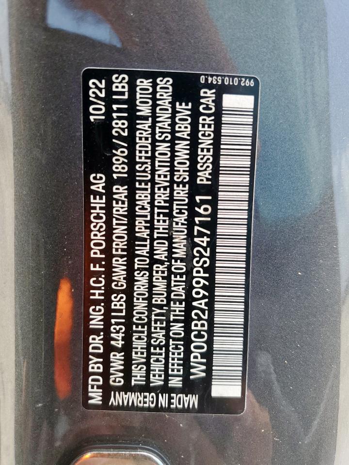 2023 Porsche 911 Carrera S VIN: WP0CB2A99PS247161 Lot: 63862335